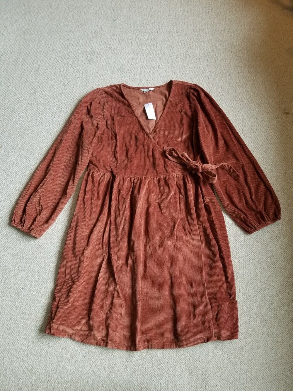 NWT Womens Dress-AMERICAN EAGLE-brown cotton corduroy wrap puff slv ls-XL Tall
